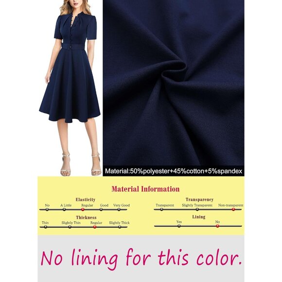 Women's Navy Blue Fit Flare Midi Dress Polyester Cotton Spandex Work Office - Picture 6 of 6